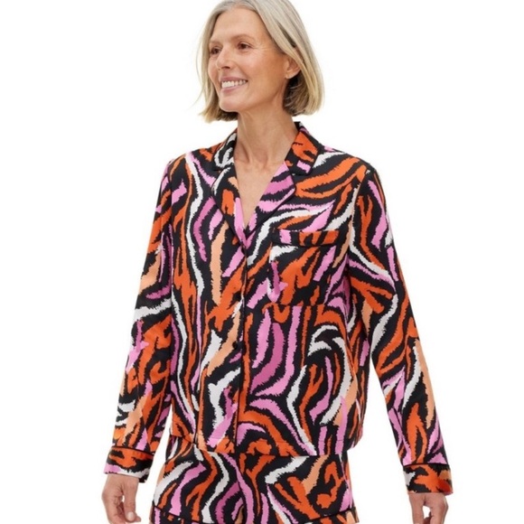 Diane Von Furstenberg Target Long Sleeve Notch Collar Disco Zebra Pj Top XXS - Picture 3 of 6